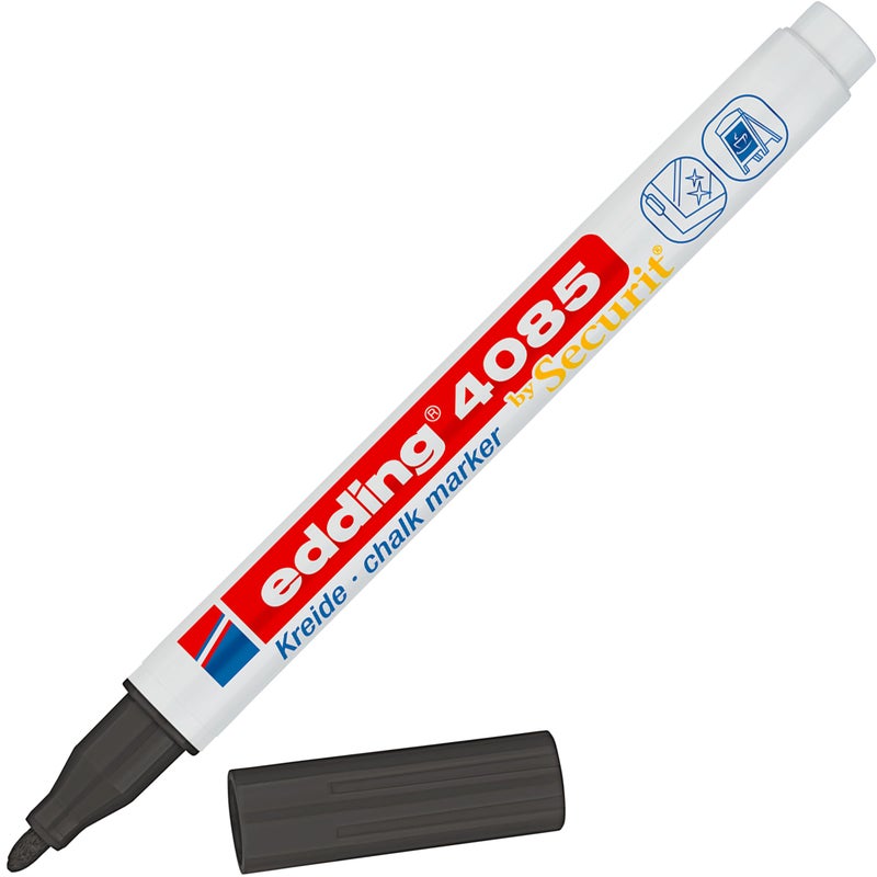 edding 4085 chalk marker - black - 1 chalk pen - round nib 1-2 mm - fine-nib wet wipe pen for chalkboards, windows, glass, mirrors - liquid chalk marker pens for opaque coverage - Image 1